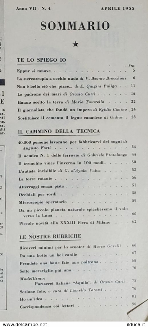 64374 La Scienza Illustrata - N. 4 1955 - Dietro Le Quinte Cinecittà (Sommario) - Textes Scientifiques