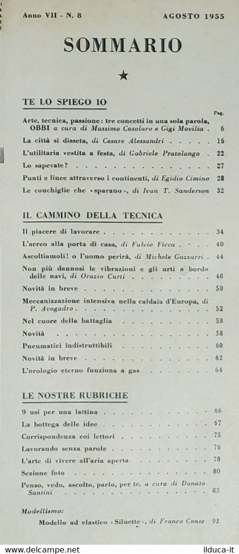 64378 La Scienza Illustrata - N. 8 1955 - Fuori Serie A Buon Mercato (Sommario) - Scientific Texts