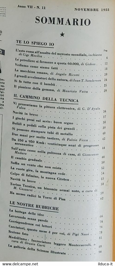 64380 La Scienza Illustrata - N. 11 1955 - L'auto Russa (Foto Sommario) - Wetenschappelijke Teksten