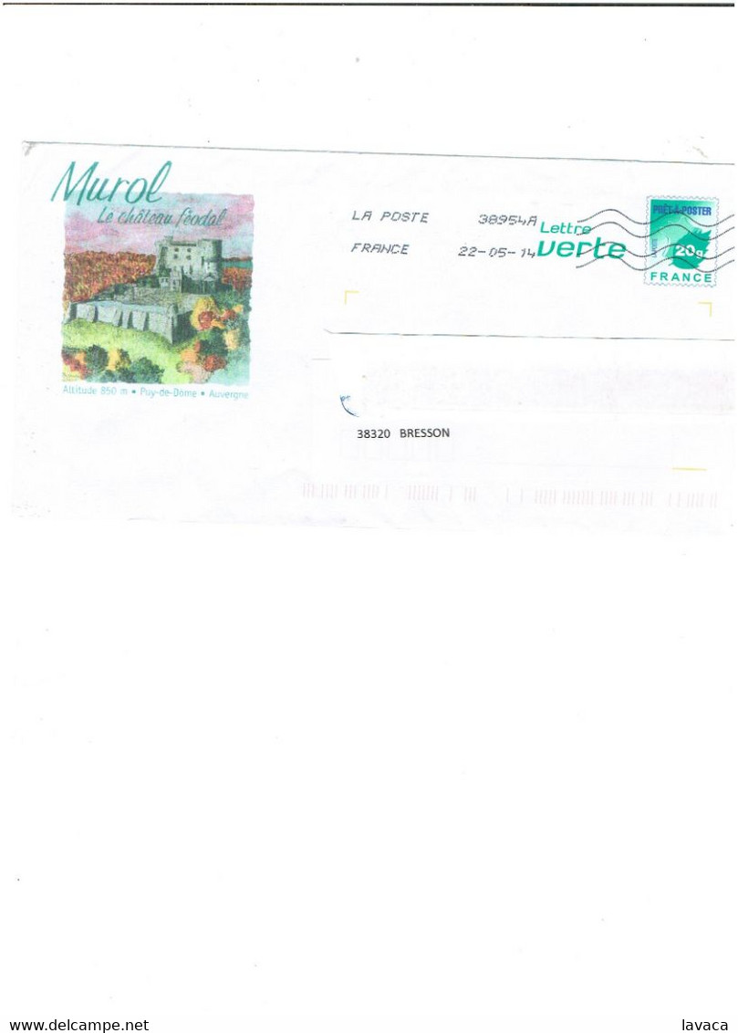 Enveloppe Entier Postale FRANCE - MUROL (Puy De Dôme) - Aquarelle Chateau Féodal - Grabados