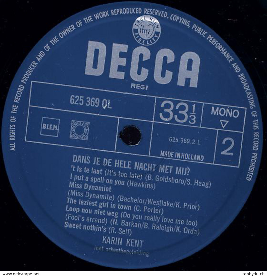 * LP *  KARIN KENT - DANS JE DE HELE NACHT MET MIJ (Holland 1966) - Autres - Musique Néerlandaise