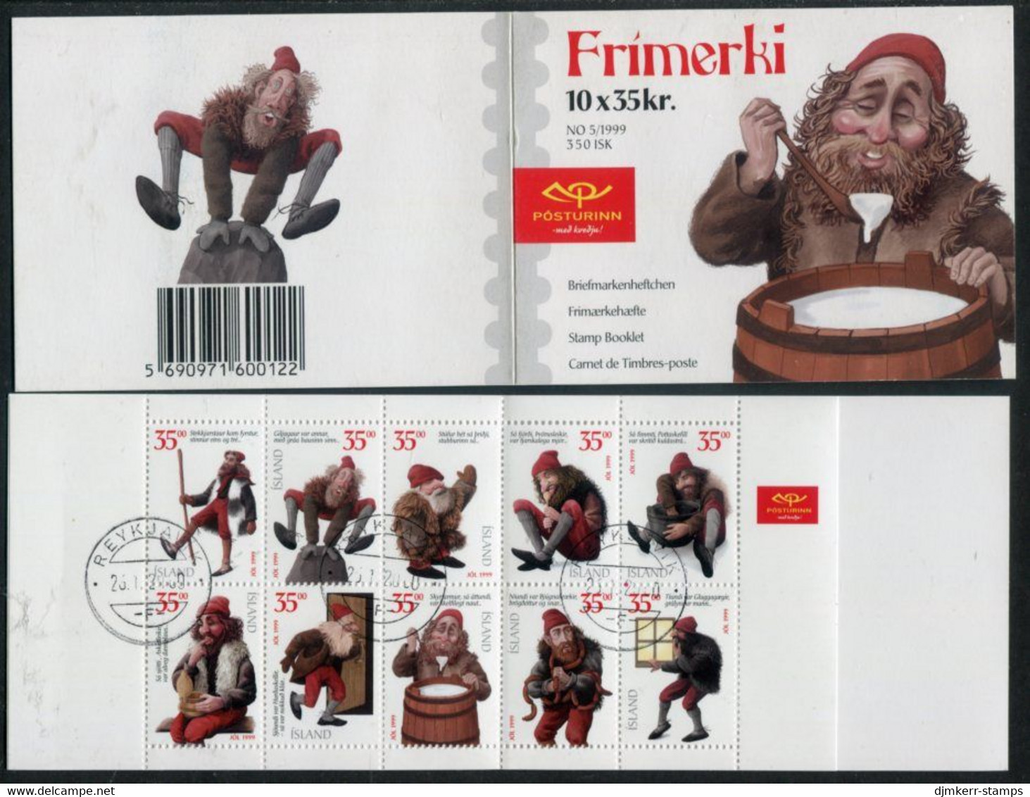 ICELAND  1999 Christmas Booklet Cancelled.  Michel 928-37,  MH 12 - Booklets