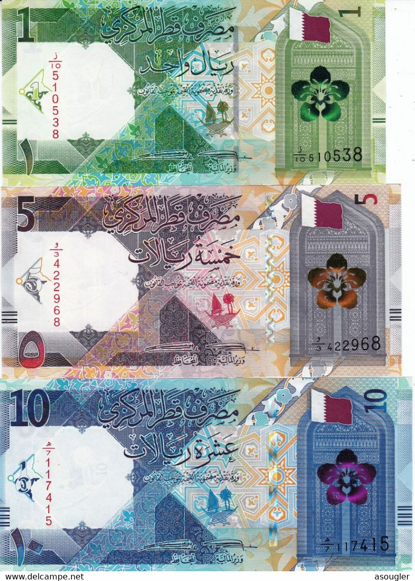 Qatar 3 Notes 1 + 5 + 10 Riyal P New 2020 (2021) UNC "free Shipping Via Registered Air Mail" - Qatar