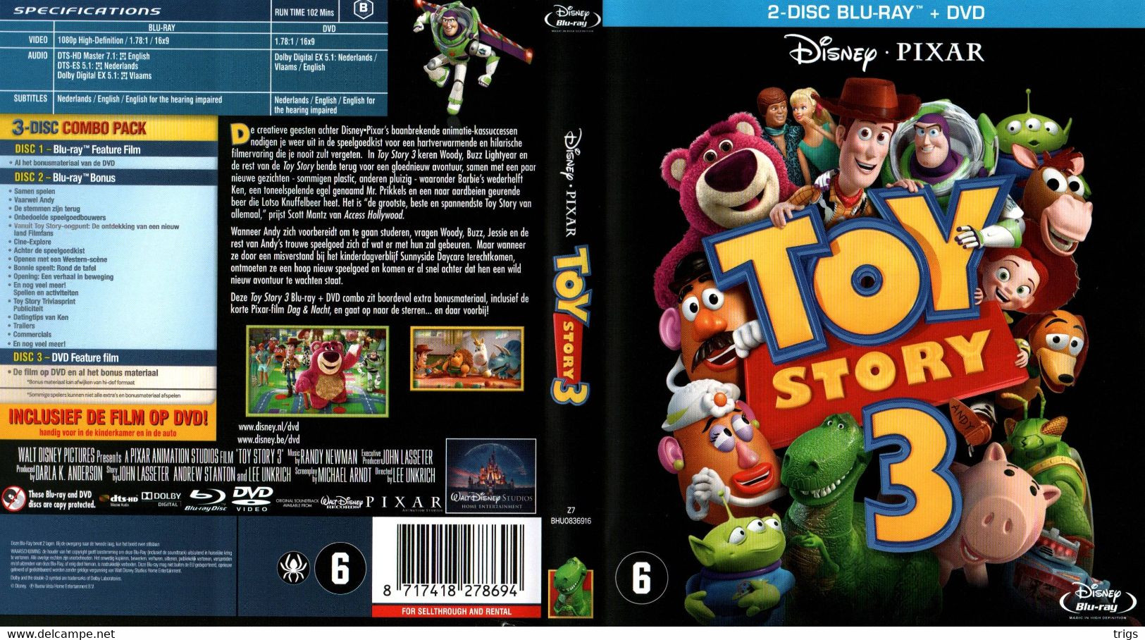 BLUE RAY & DVD - Toy Story 3 (2 BLUE RAY DISCS & 1 DVD DISC) - Animation