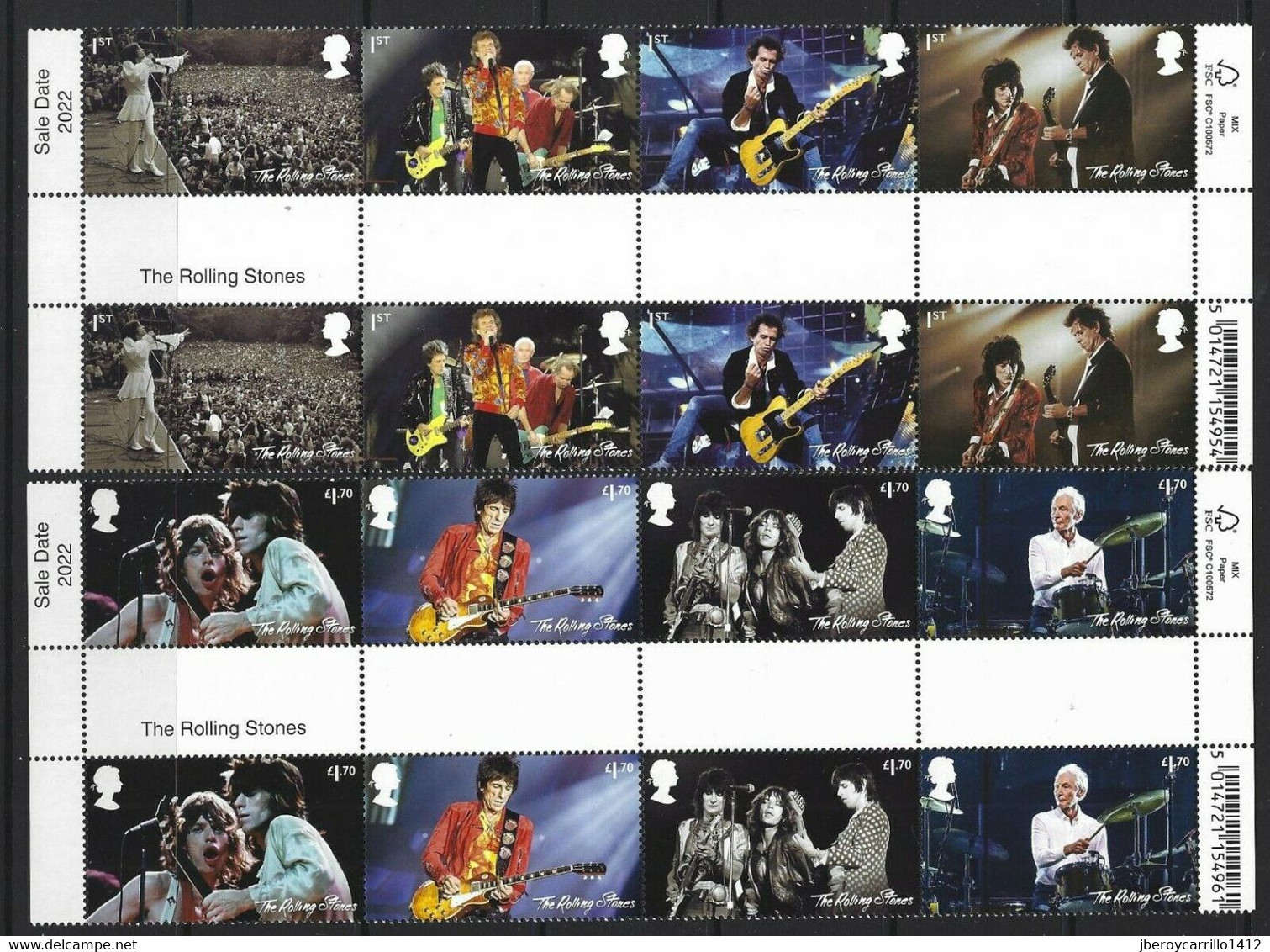 GREAT BRITAIN / GRAN BRETAÑA - 2022- MUSIC GIANTS VI-THE ROLLING STONES- 60 YEARS OF HISTORY  - SET Of 8 GUTTER PAIR - Ohne Zuordnung