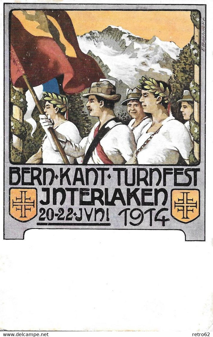 INTERLAKEN → Offizielle Fest-Postkarte Berner Kant.Turnfest Interlaken Anno 1914 - Bern
