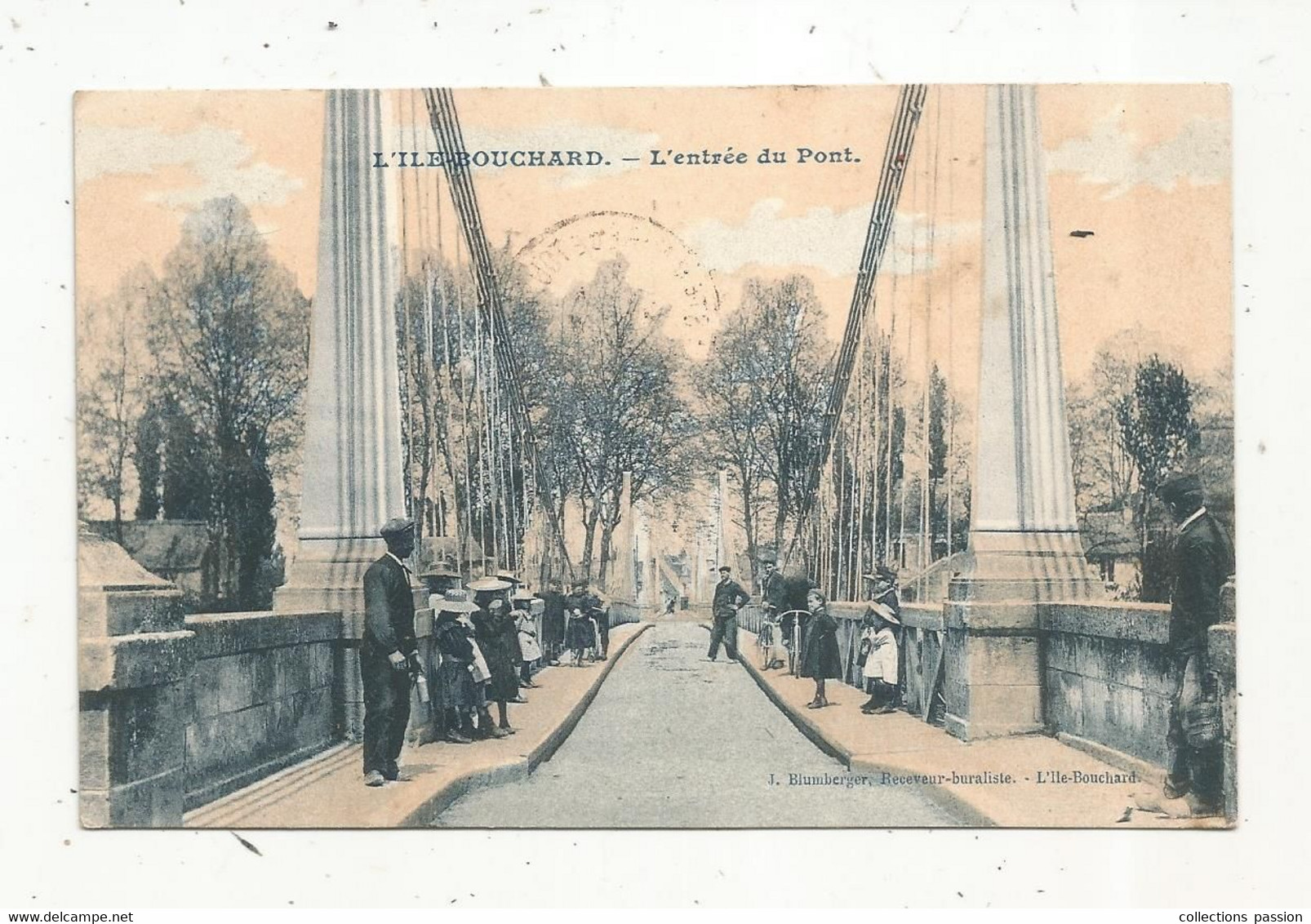 JC , Cp , 37 , L'ILE BOUCHARD ,l'entrée Du Pont , Voyagée 1907, Ed. Blumberger , Receveur-buraliste - L'Île-Bouchard