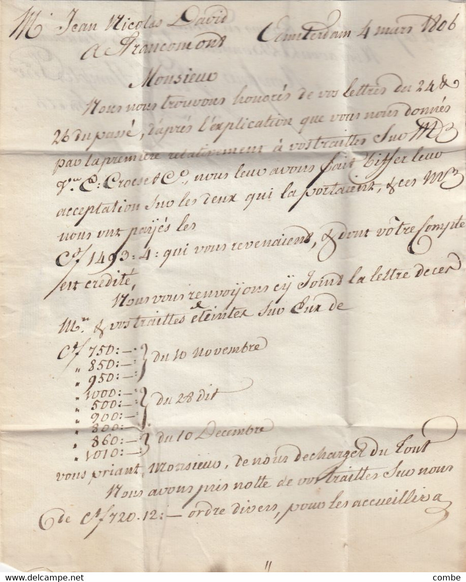 LETTRE. AMSTERDAM 1806. HOLLANDE PAR MAASEYCK. VERS FRANCOMOND PRES DE VERVIERS - 1794-1814 (Période Française)