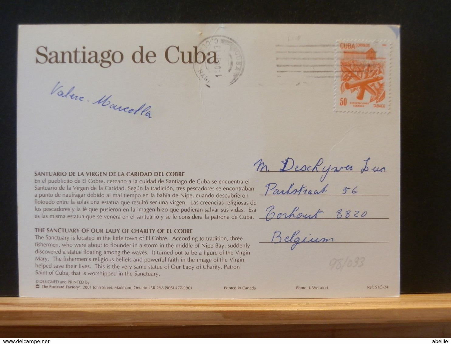 98/033 CP CUBA  TO BELGIE - Covers & Documents