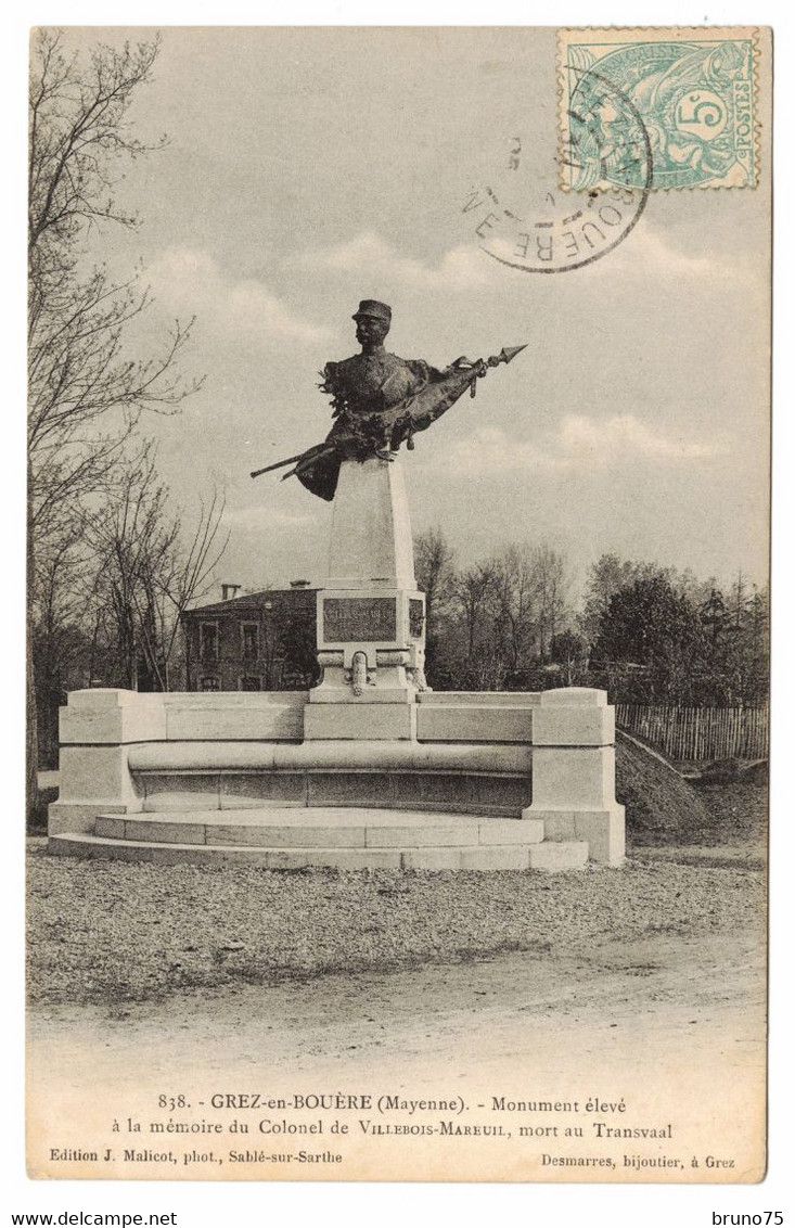 53 - Grez En Bouère - Monument élevé à La Mémoire Du Colonel Villebois-Mareuil, Mort Au Transvaal - 1905 - Crez En Bouere