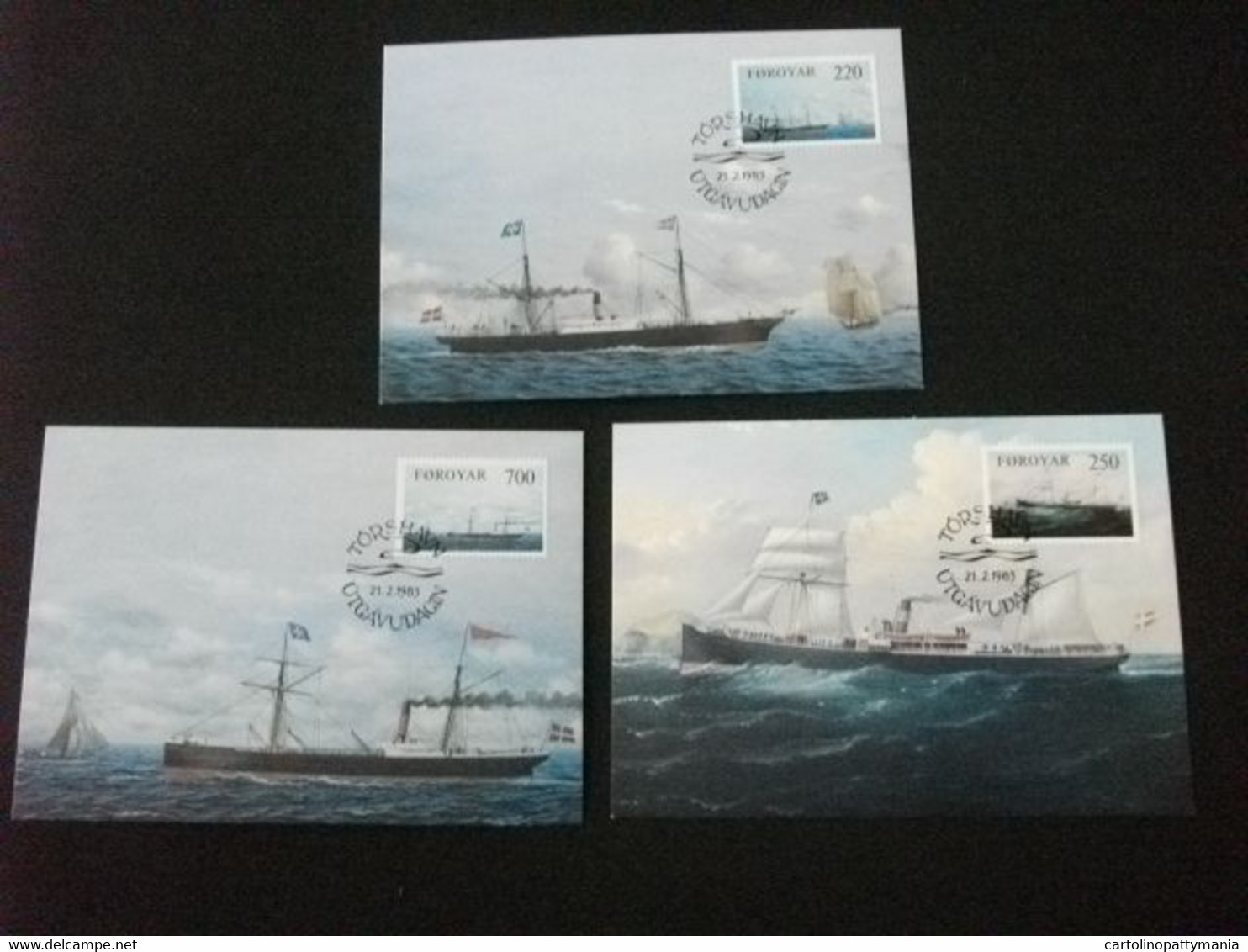 MAXIMUM  CARTOLINA POSTALE LOTTO 3 PEZZI FOROYAR 1983 POSTVERK FOROYA NAVE SHIP - Faeröer