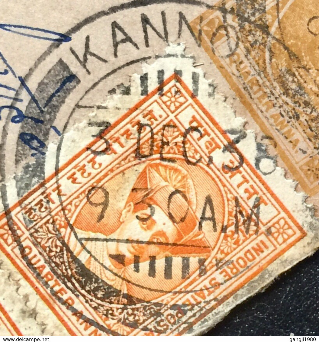 INDORE HOLKAR STATE 1938, USED POSTAL STATIONARY CARD ,2 STAMPS KING,KANNOD & INDORE CITY CANCELLATION - Holkar