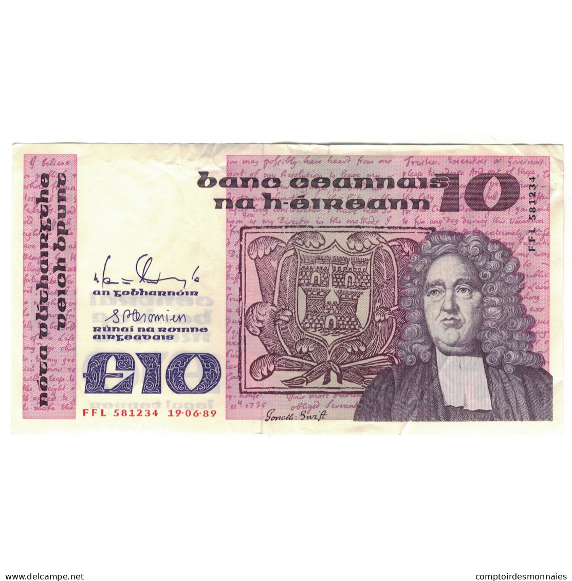 Billet, République D'Irlande, 10 Pounds, 1989, 1989-06-19, KM:72a, TTB - Irlande