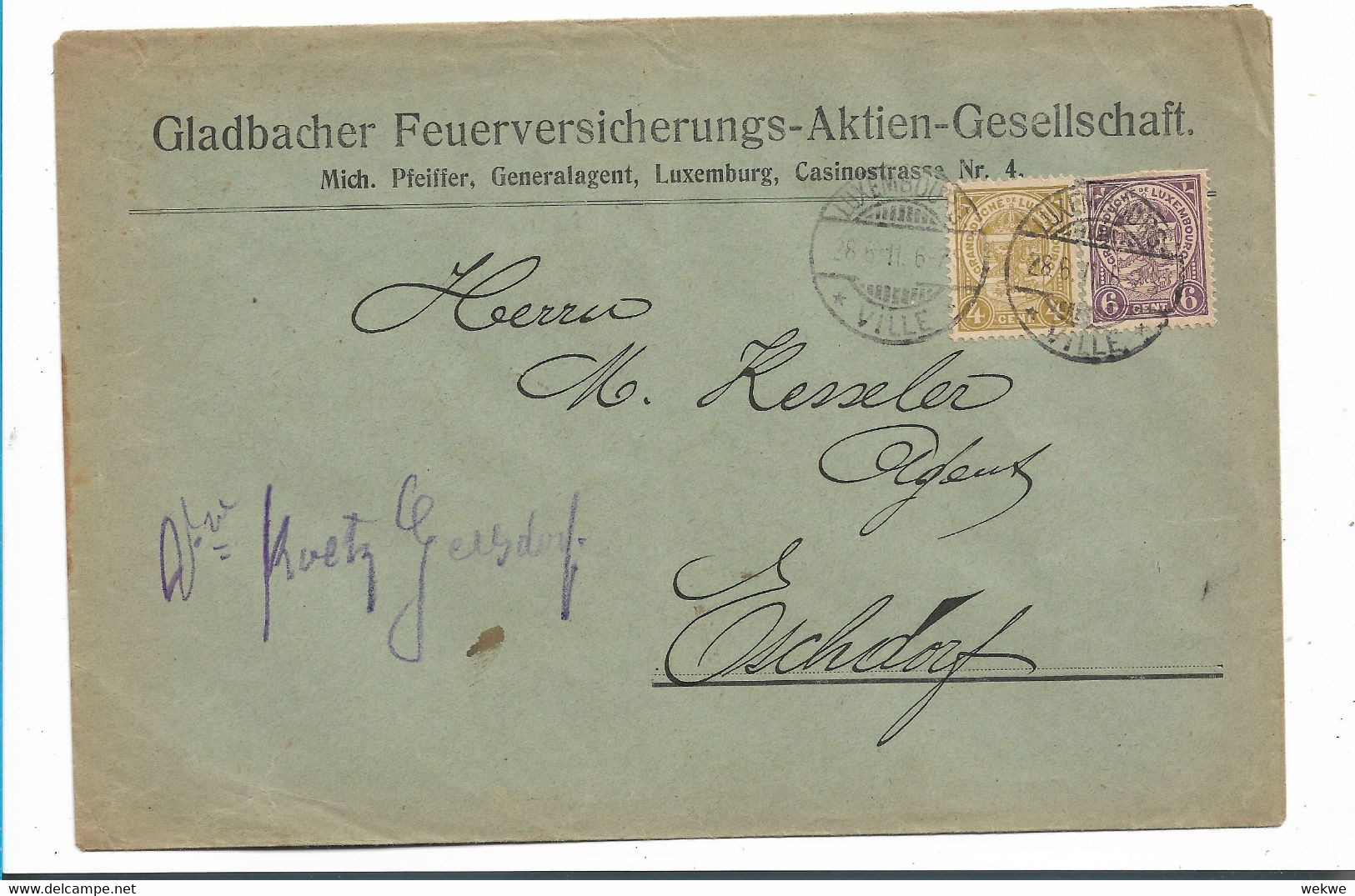 Lux XX001 / Gladbacher Feuerversicherung Agent In  (pompier, Bombero, Fire) - 1907-24 Ecusson