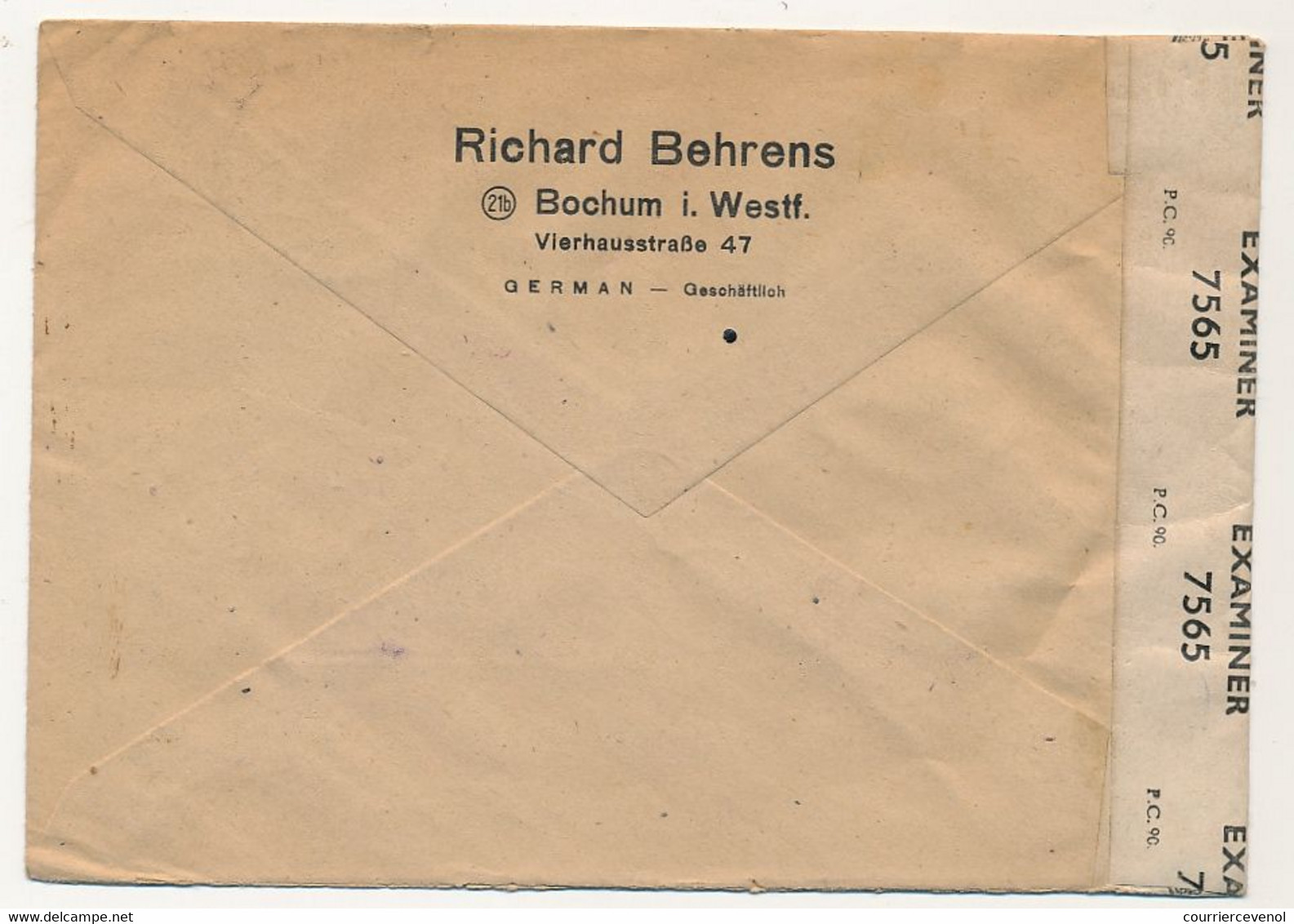 Enveloppe Affr 2 Val. Heinz V.Stephan, Obl BOCHUM 1947, Censure "British Censorship Germany 3374" - Lettres & Documents