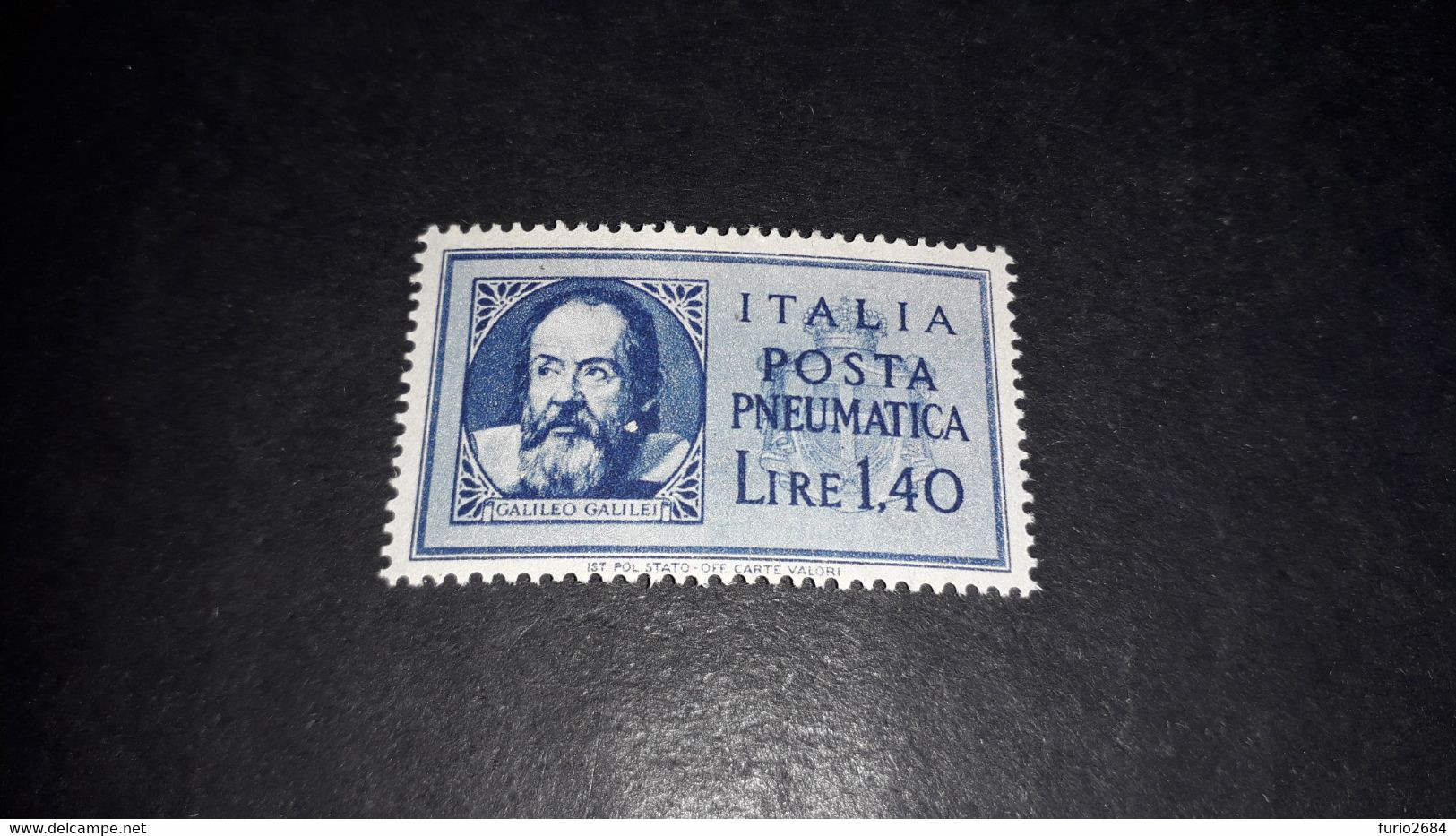 01AL52 REGNO D'ITALIA LUOGOTENENZA 1945 POSTA PNEUMATICA SENZA FASCI LIRE 1,40 AZZURRO "XX" - Ungebraucht