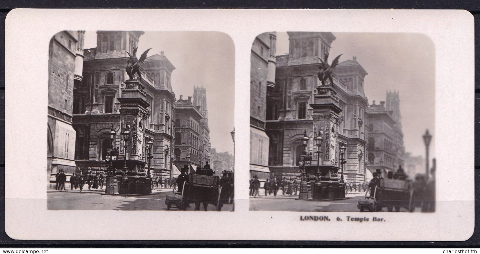 ORIGINAL STEREO PHOTO LONDON  - TEMPLE BAR - FIN 1800 - NICE ANIMATION - RARE !! - Antiche (ante 1900)