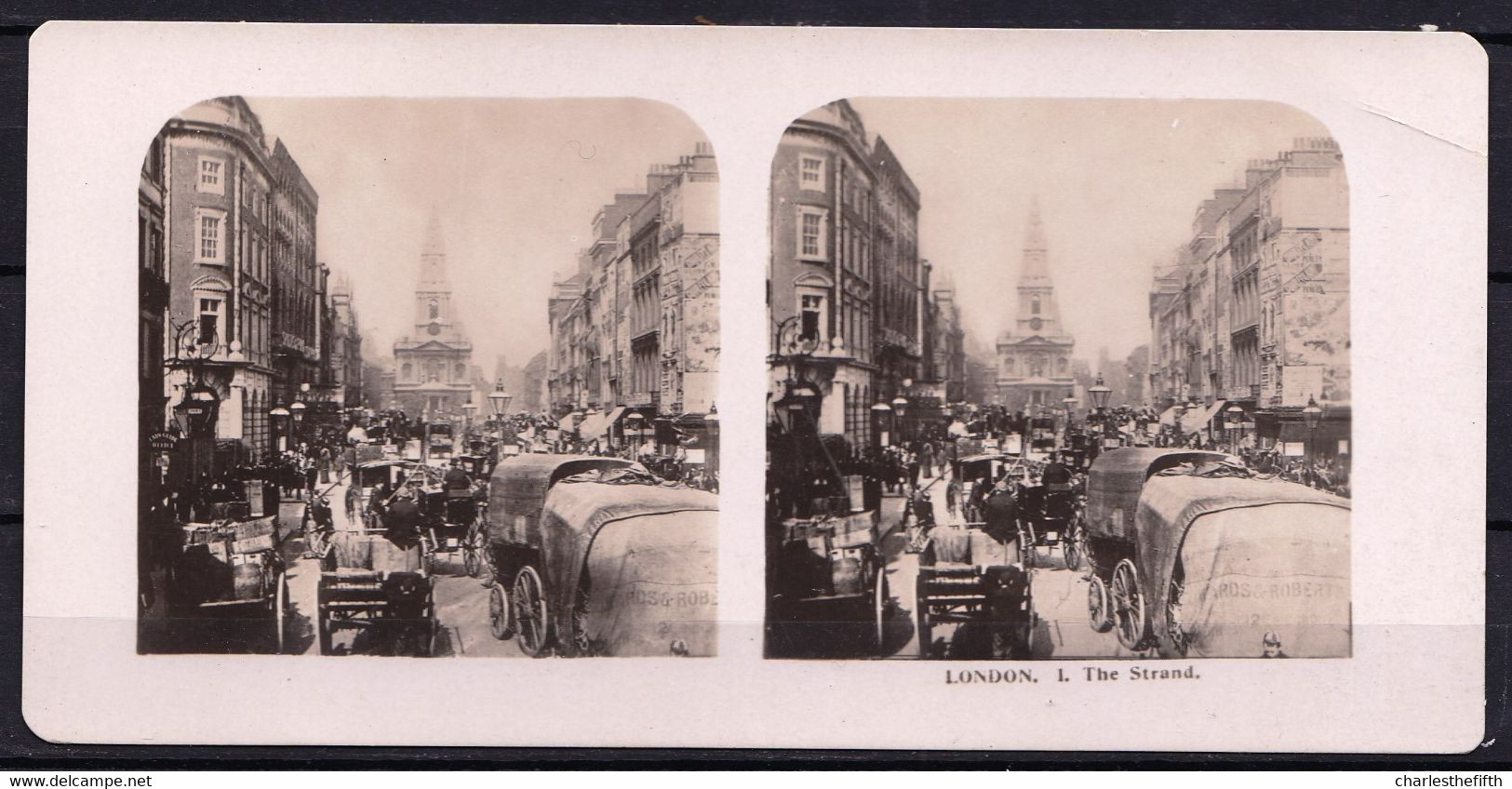 ORIGINAL STEREO PHOTO LONDON  - THE STRAND - FIN 1800 - NICE ANIMATION - RARE !! - Alte (vor 1900)