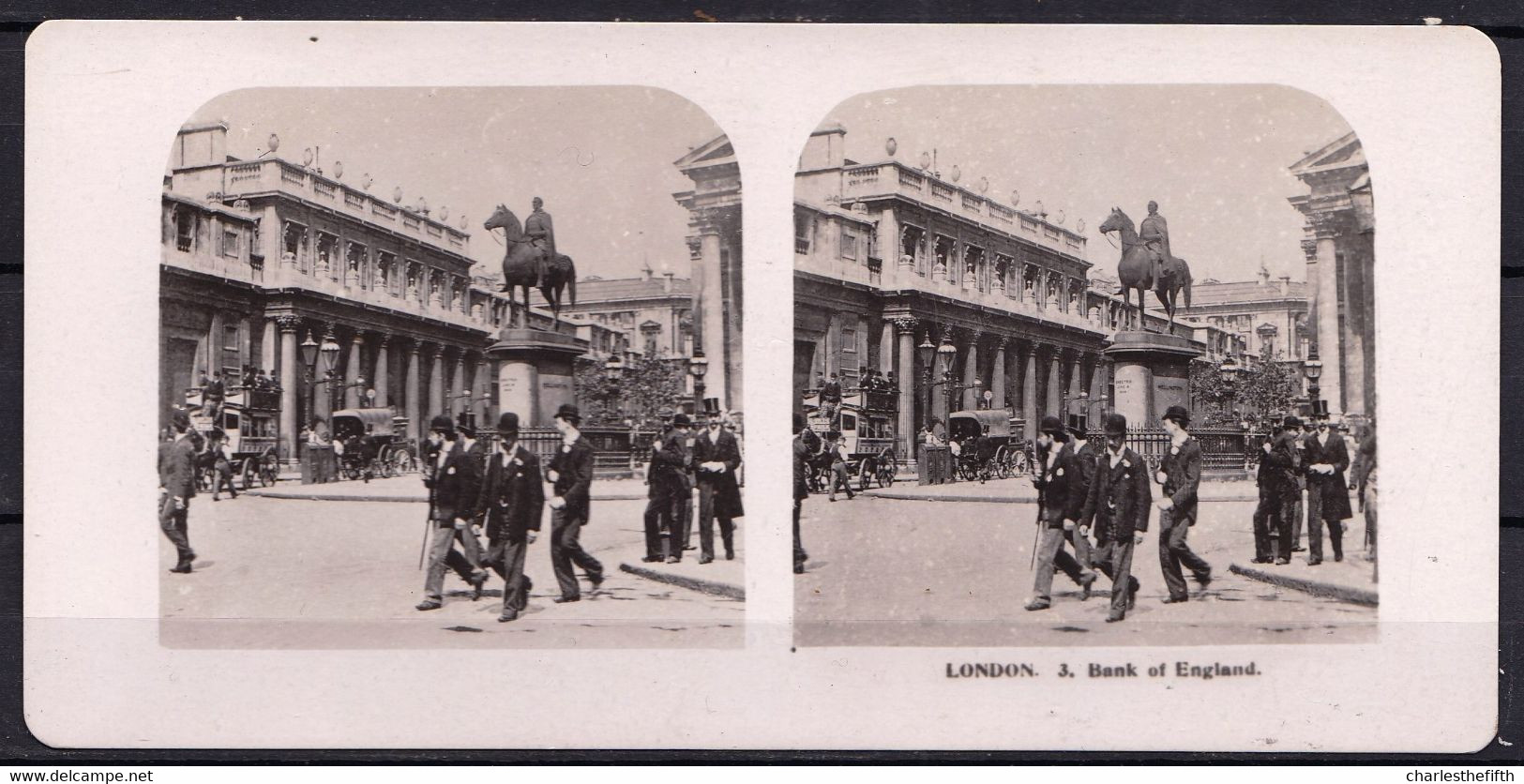 ORIGINAL STEREO PHOTO LONDON  - BANK OF ENGLAND - FIN 1800 - NICE ANIMATION - RARE !! - Ancianas (antes De 1900)