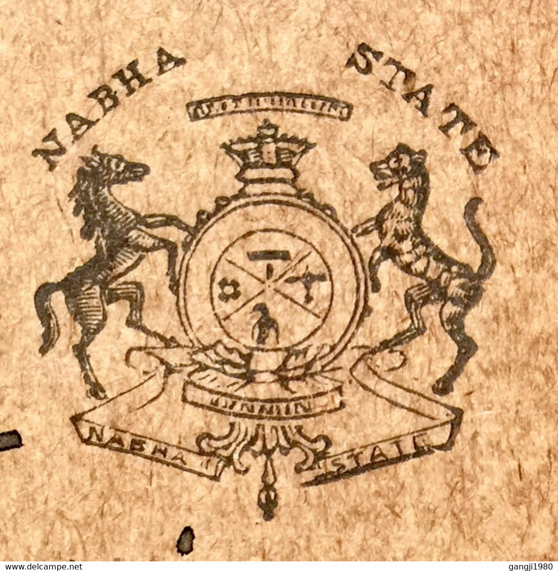 NABHA STATE 1919, KGV POSTAL STATIONERY CARD,  NICE HOODED CANCELLATION NABHA STATE MANDI PHUL - Nabha