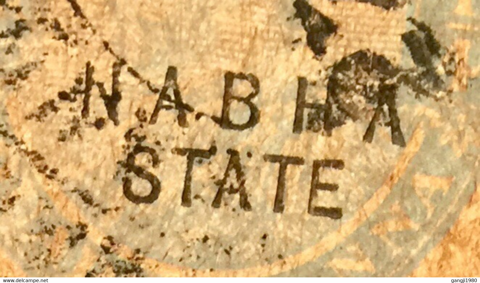 NABHA STATE 1919, KGV POSTAL STATIONERY CARD,  NICE HOODED CANCELLATION NABHA STATE MANDI PHUL - Nabha