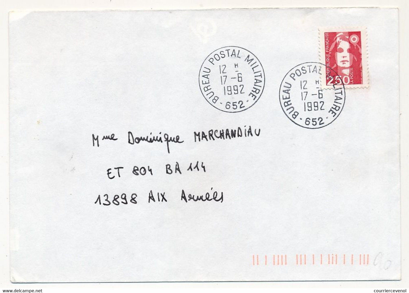 FRANCE - Env. Guerre Du Golfe - Cad "Bureau Postal Militaire 652" 17/6/1992 Sur 2,50 Briat - Militaire Stempels Vanaf 1900 (buiten De Oorlog)