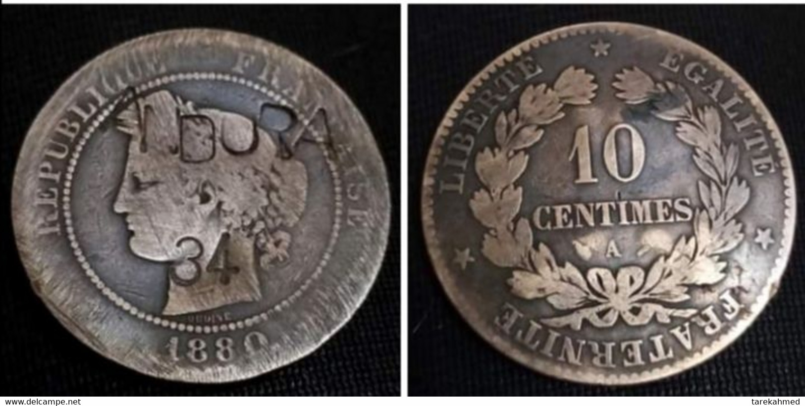 France 1880 , Counter Marked 10 Centmes , Andorra Under The Rule Of King Boris Ist 1934 , Gomaa - Andorra