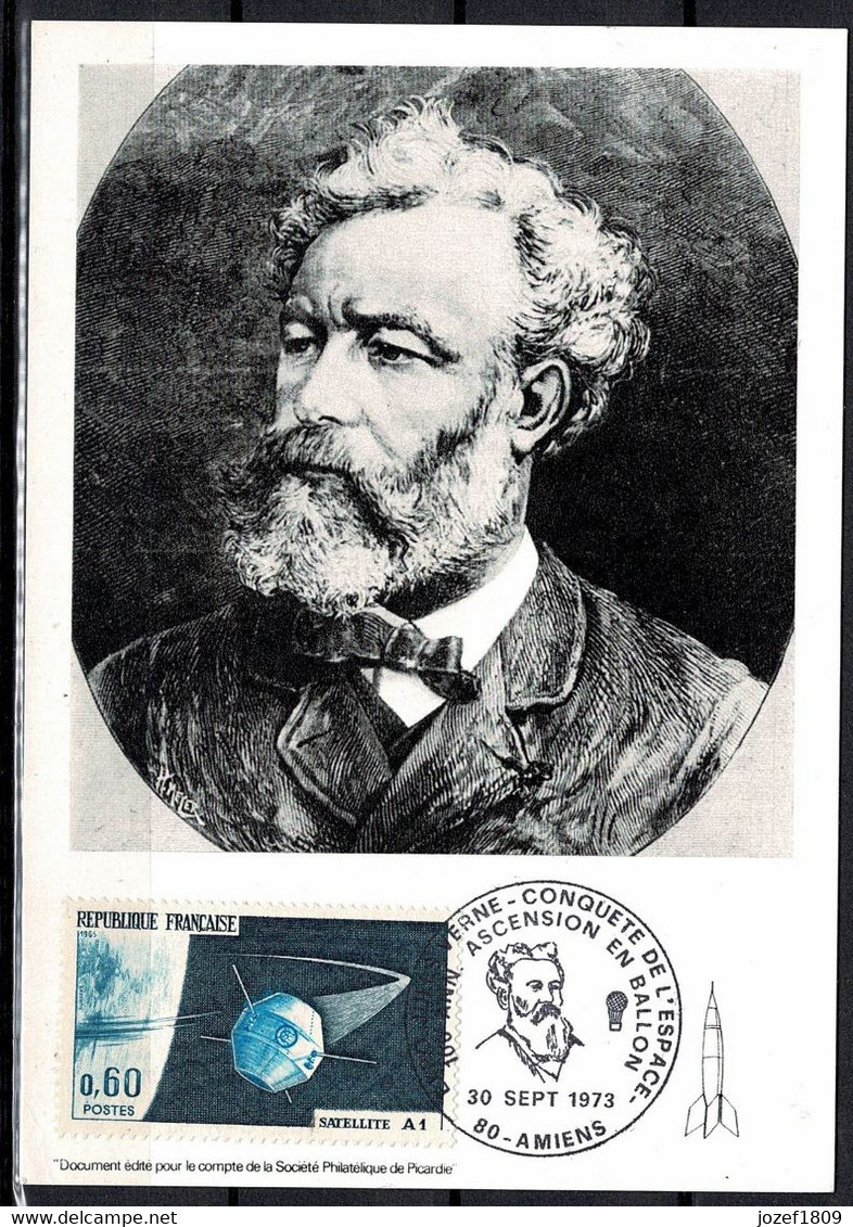 France Space Postcard 30/09/1973 Amiens : Jules Verne, Satellite A1 - Autres & Non Classés