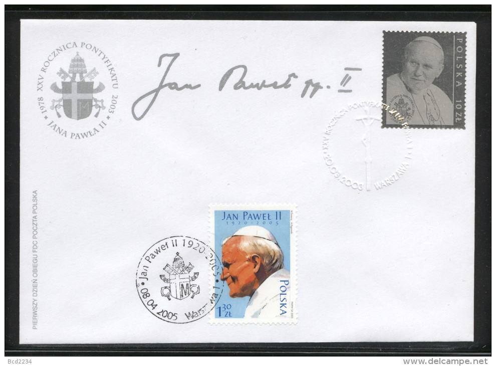 SUMMER SALE POLAND VATICAN FDC 2003 POPE JOHN PAUL JP2 JPII 25 YRS SILVER STAMP ALSO TIED FUNERAL DAY STAMP FDI TYPE 1 - Brieven En Documenten