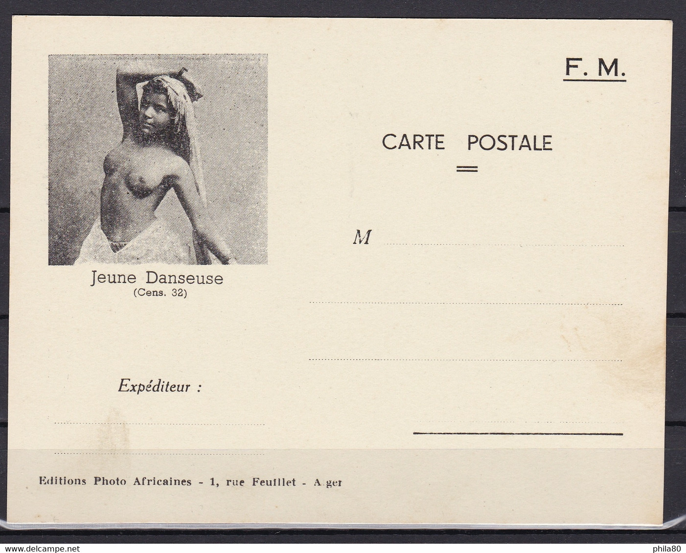 ALGERIE Carte Postale FM Non Circulée Editions Photo Africaines - 1, Rue Feuillet - ALGER  Jeune Danseuse - Scenes