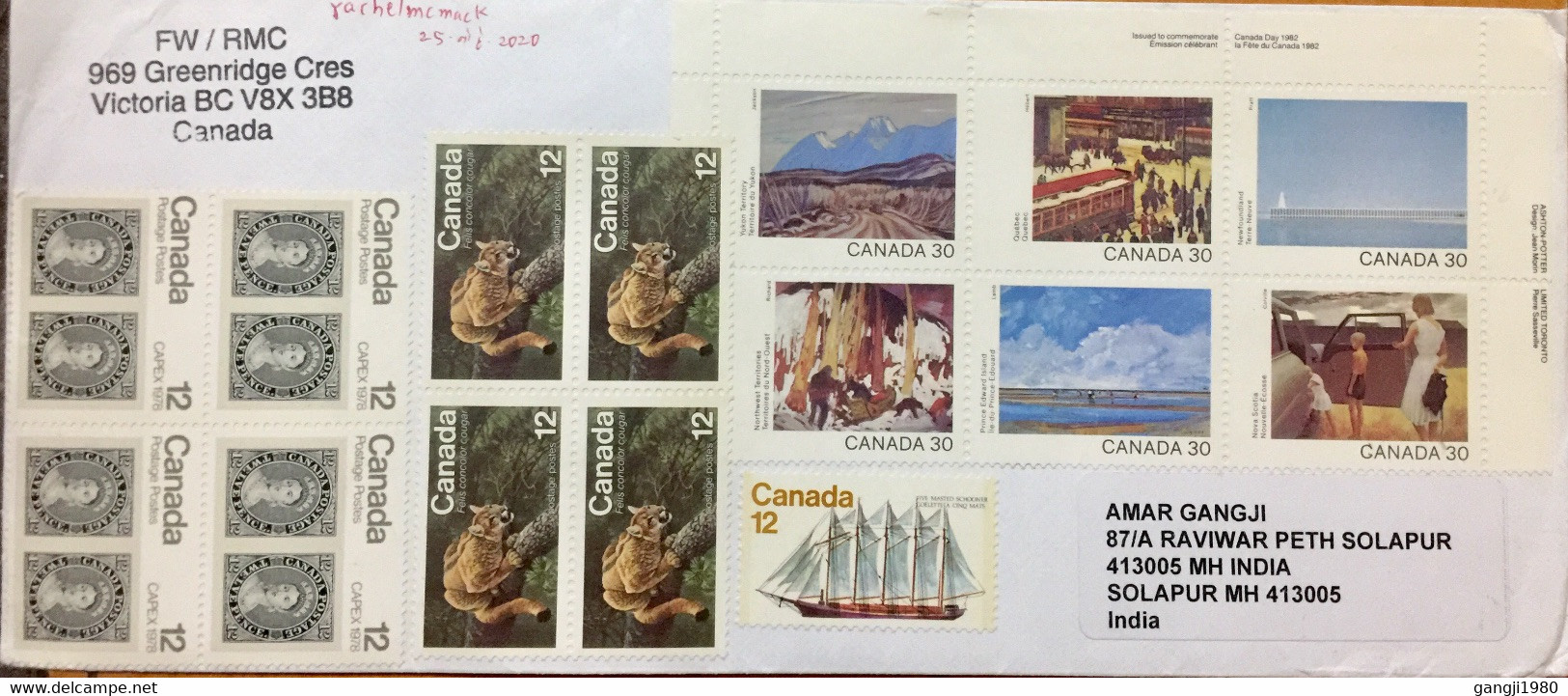 CANADA 2020, CORONA VIROES PERIOD 15 STAMPS ON COVER ALL WITHOUT CANCELLATION,ART PAINTING,NATURE ,LEOPARD,ANIMAL,QUEEN, - Cartas & Documentos