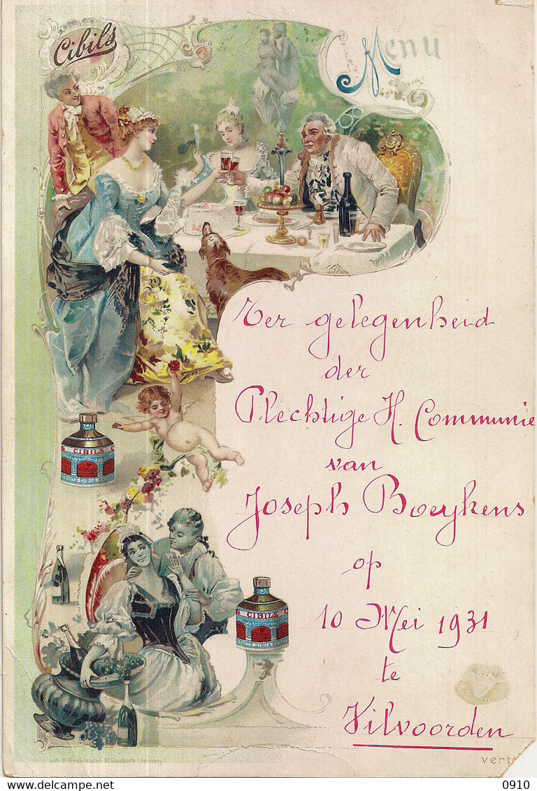 BOUILLON CIBILS-MENU  10 MEI 1931-EETTAFEL-LITH.P RECK NACHT M GLADBACH - Menus