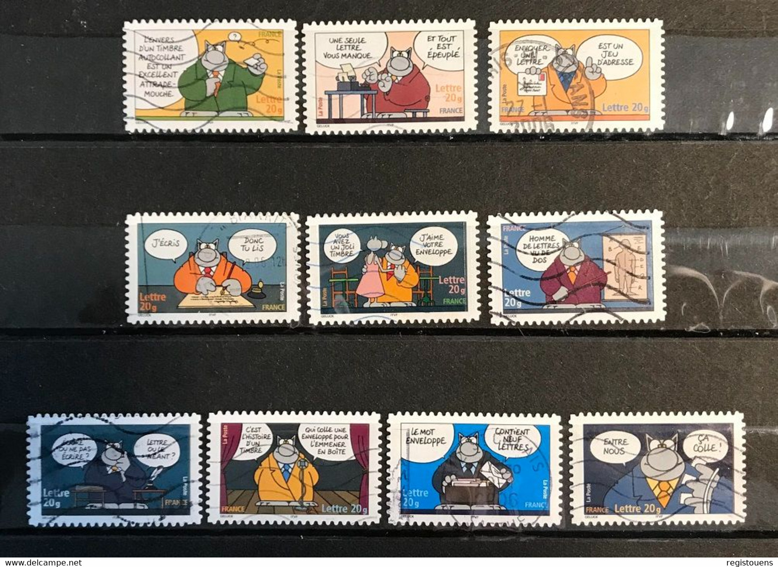 Lot De 10 Timbres Oblitérés Autoadhésifs France 2005 Sourires Le Chat Serie Complete Yt 56 A 65 - Altri & Non Classificati