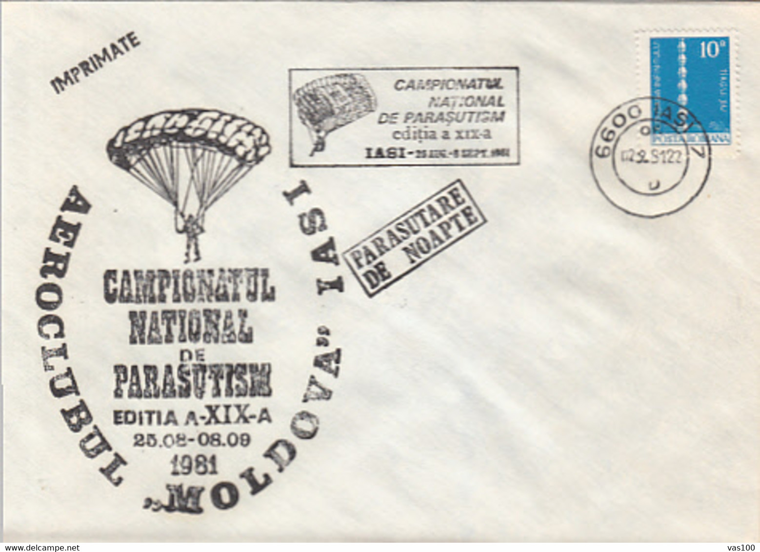 SPORTS, PARACHUTTING, NATIONAL CHAMPIONSHIP, SPECIAL COVER, 1981, ROMANIA - Parachutting