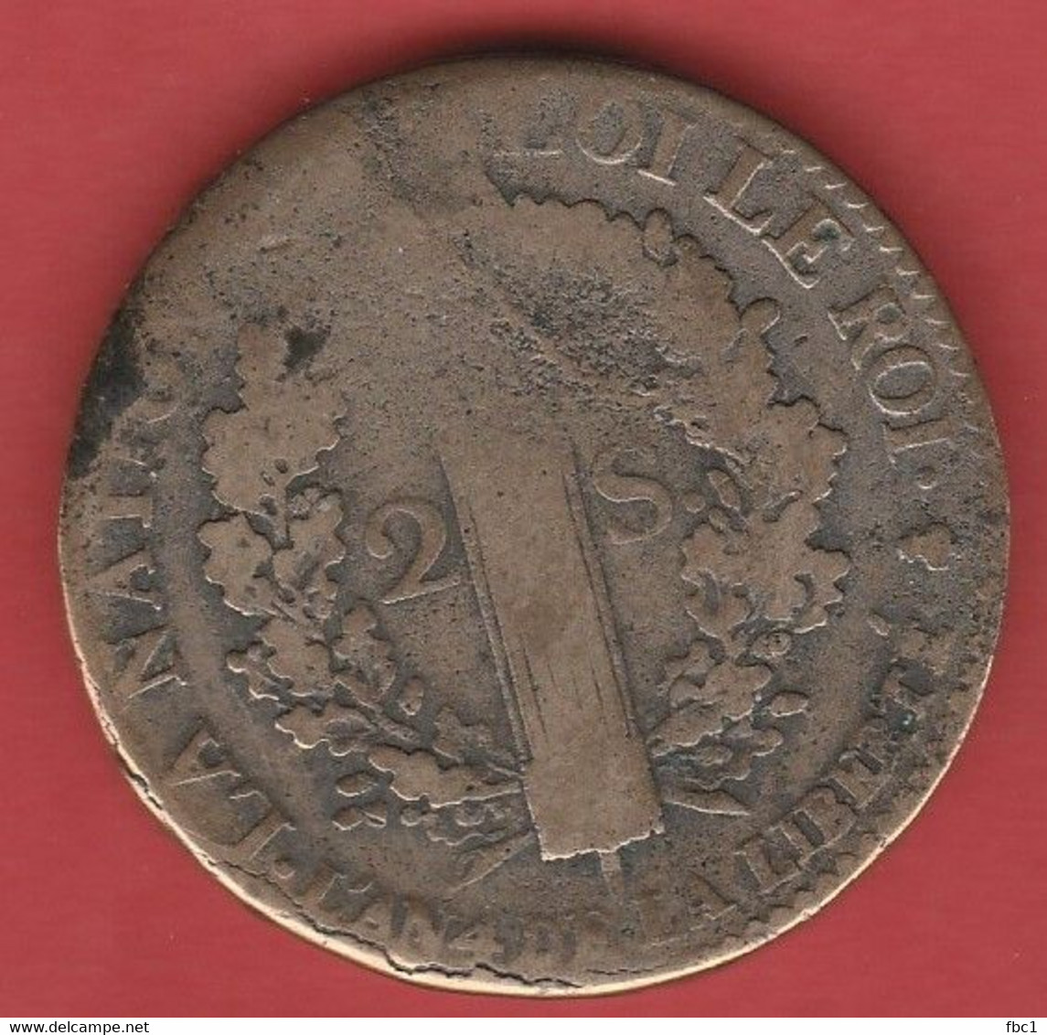 France - 2 Sols François An 4 De La Liberté - 1792 A (Paris) Louis XVI Roi Des François - 1792-1804 Erste Französische Republik