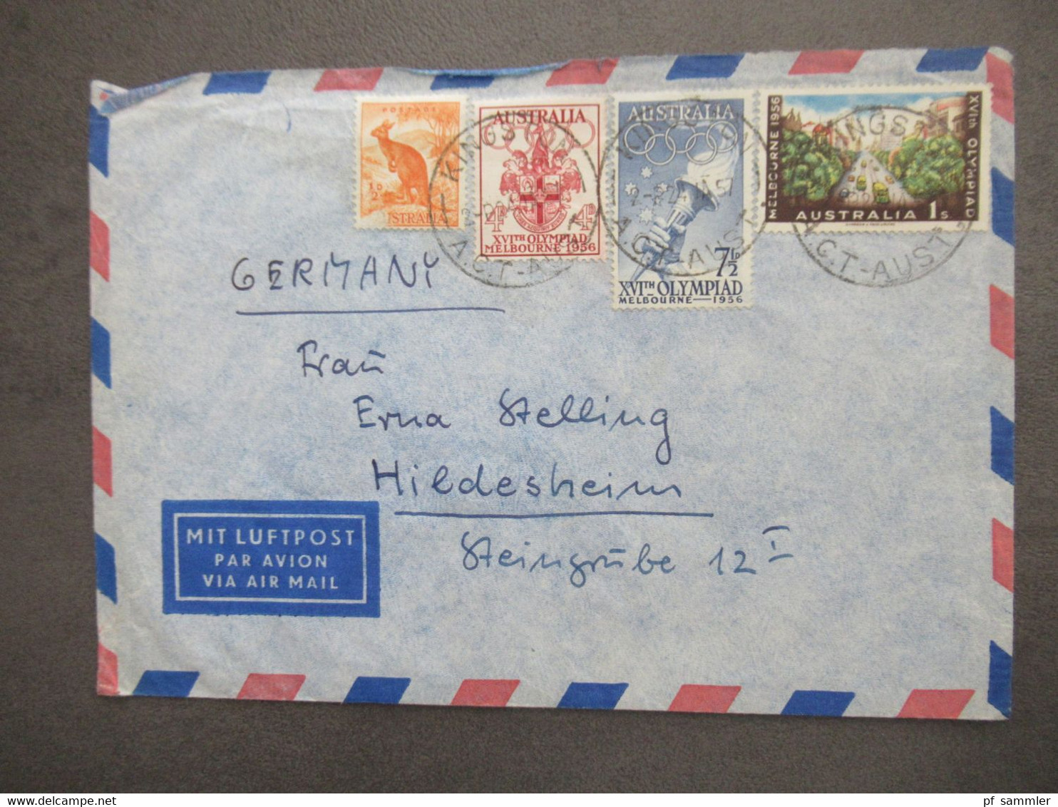 Australien Marken Von 1956 Mit Luftpost Air Mail Kingston - Hildesheim Aulandsbrief - Cartas & Documentos