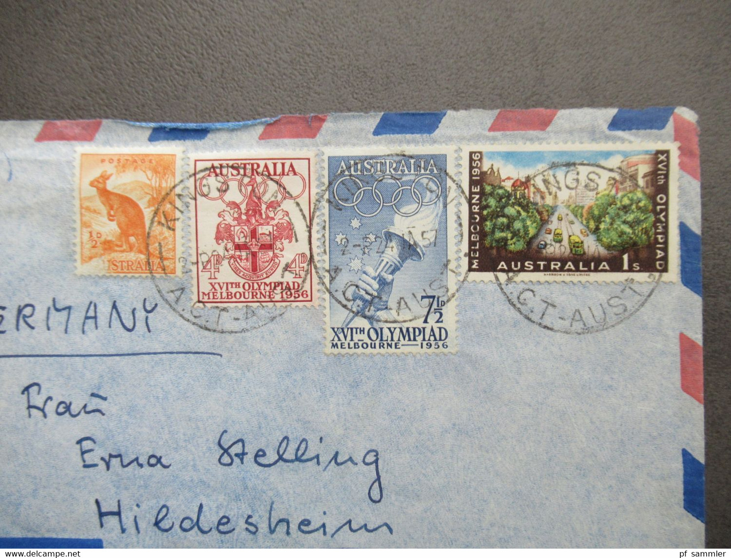 Australien Marken Von 1956 Mit Luftpost Air Mail Kingston - Hildesheim Aulandsbrief - Brieven En Documenten