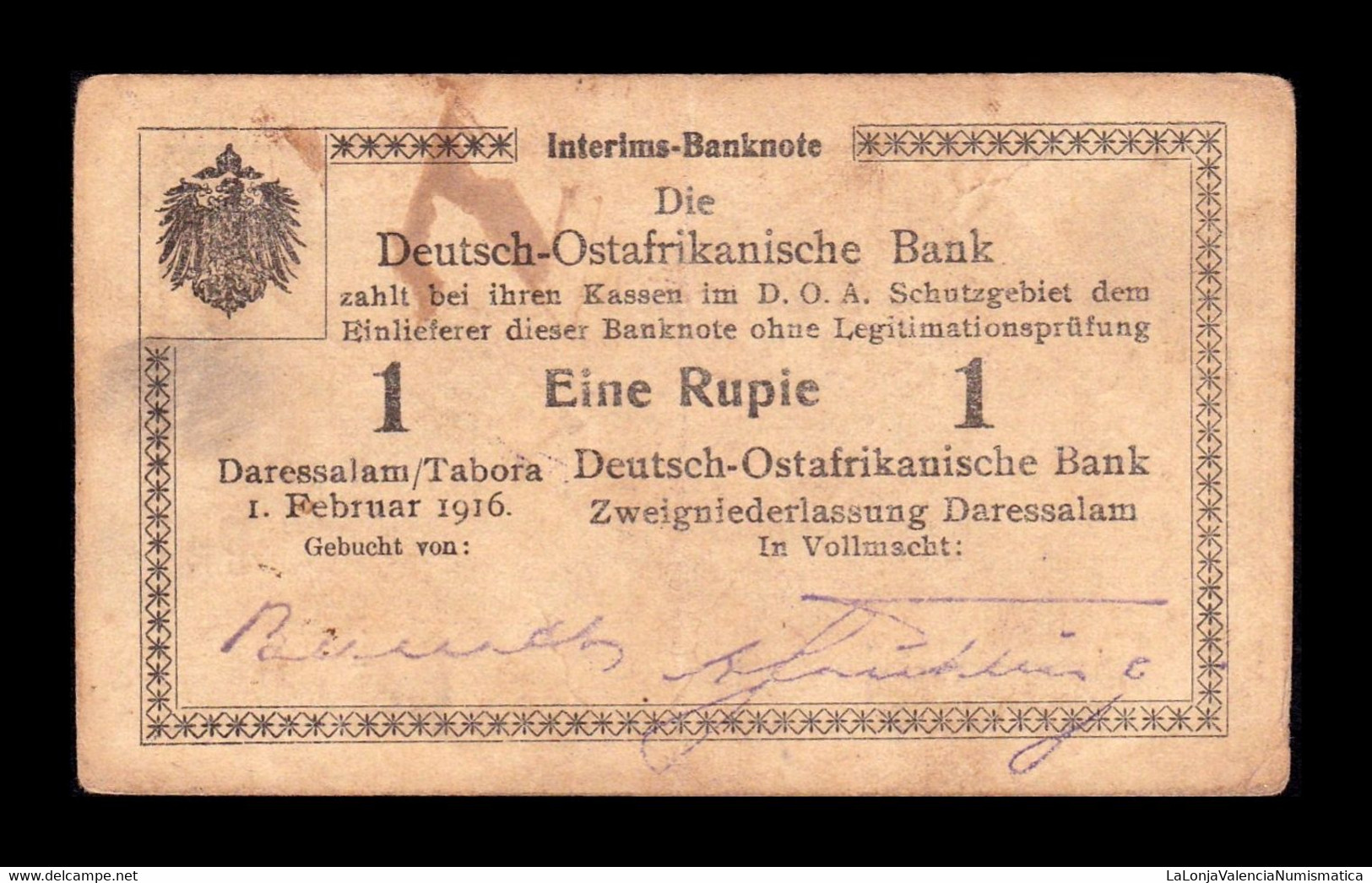 África Oriental Alemana German East Africa 1 Rupie 1916 Pick 19(10) Serie P2 BC/MBC F/VF - Deutsch-Ostafrikanische Bank