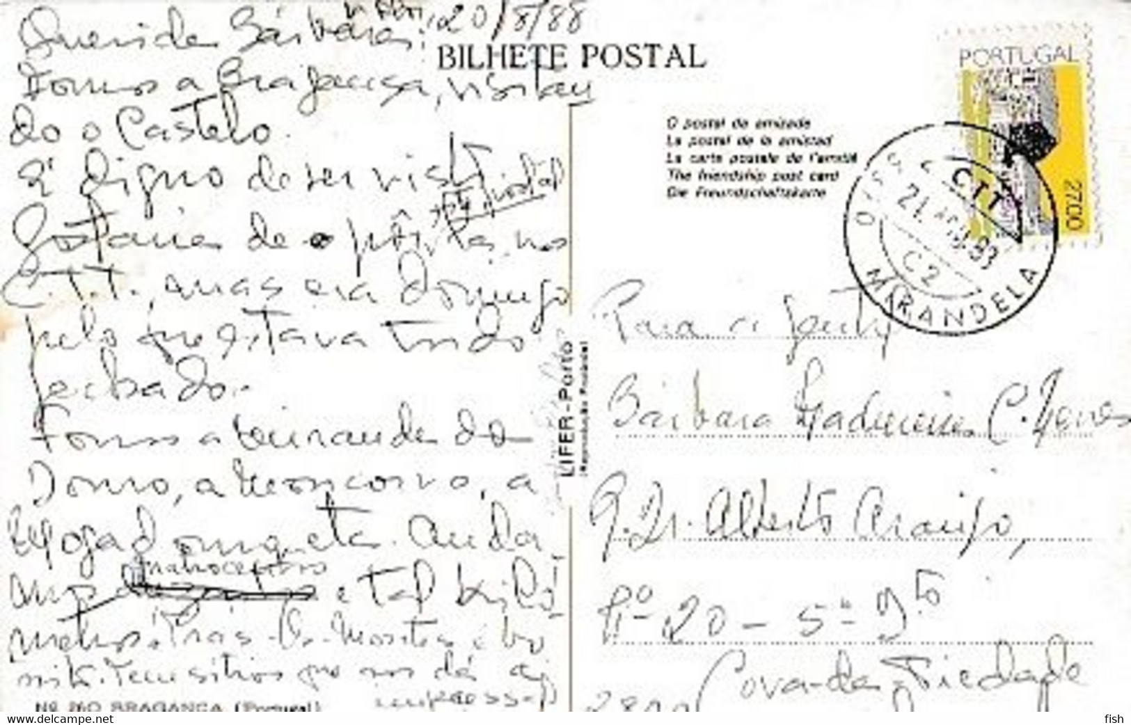 Portugal & Marcofilia, Bragança, Igreja De Santa Maria E  Castelo, Mirandela A Cova Da Piedade 1988  (260) - Bragança