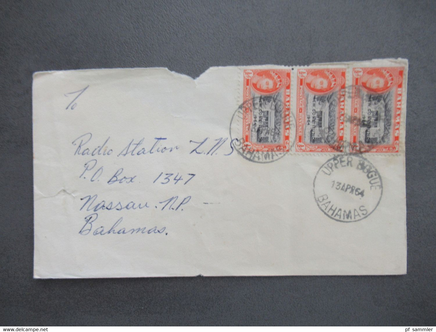 GB Kolonie Bahamas 1964 3x Marke Mit Aufdruck New Constitution Stempel Upper Bogue Bahamas Nach Nassau - 1963-1973 Ministerial Government