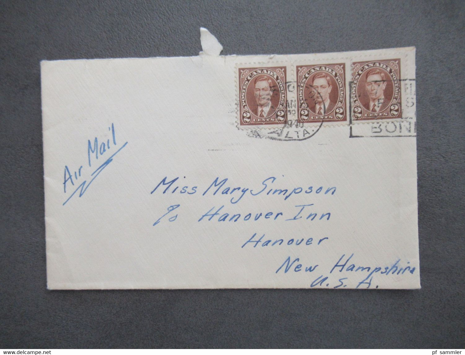 Kanada 1940 Air Mail Letter Umschlag University Of Alberta Quae Cumque Vera Brief Nach Hanover New Hamphsire - Storia Postale