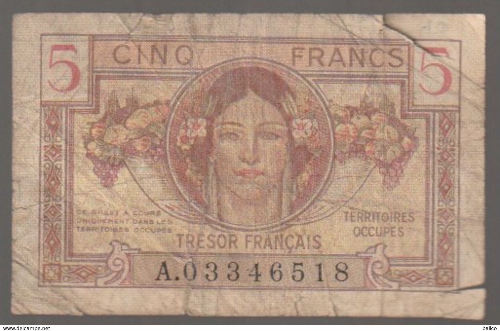 Trésor Français  5 Francs  ( Coupures Dans L'état ) - 1947 Franse Schatkist