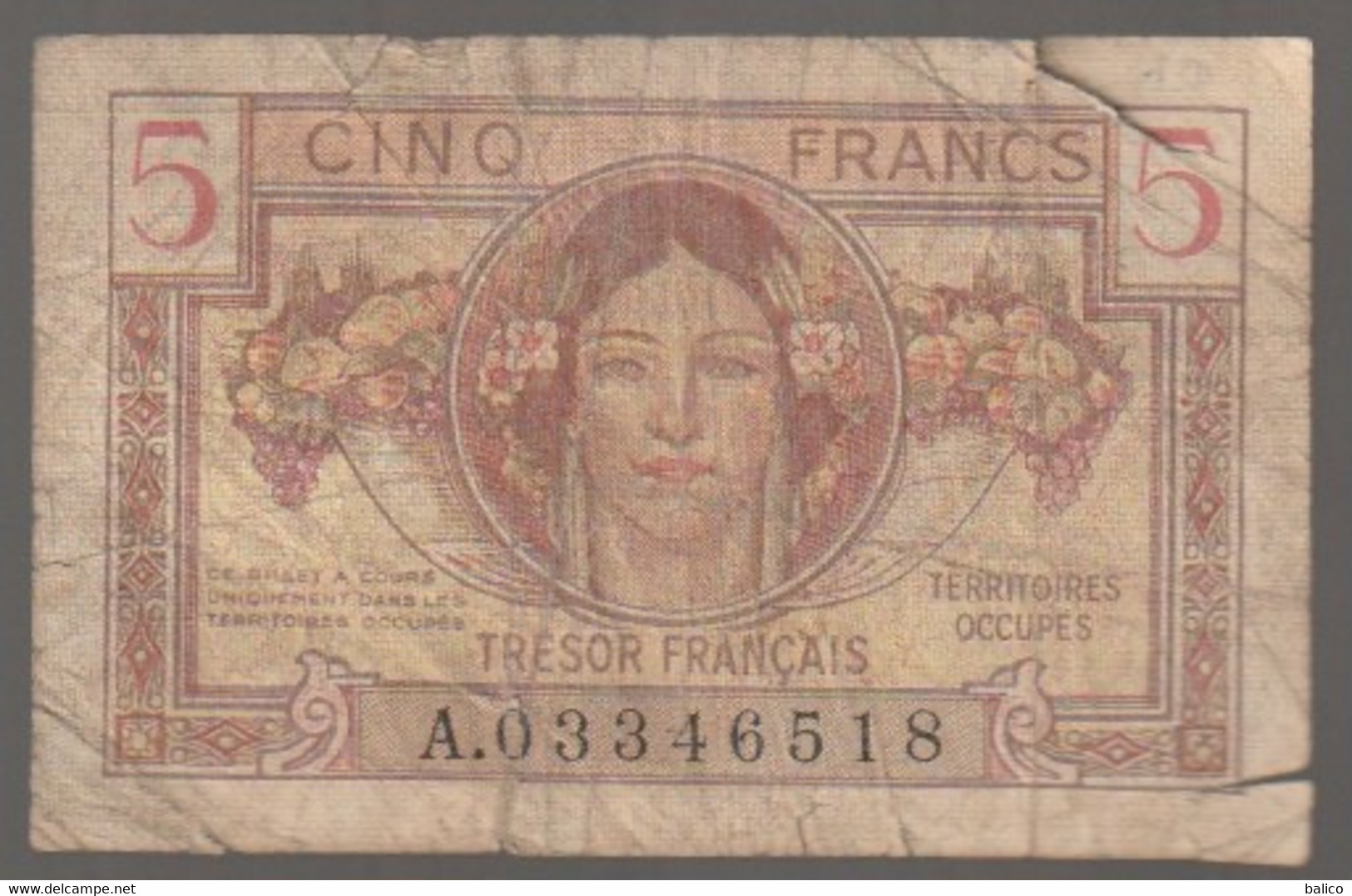 Trésor Français  5 Francs  ( Coupures Dans L'état ) - 1947 Tesoro Francés