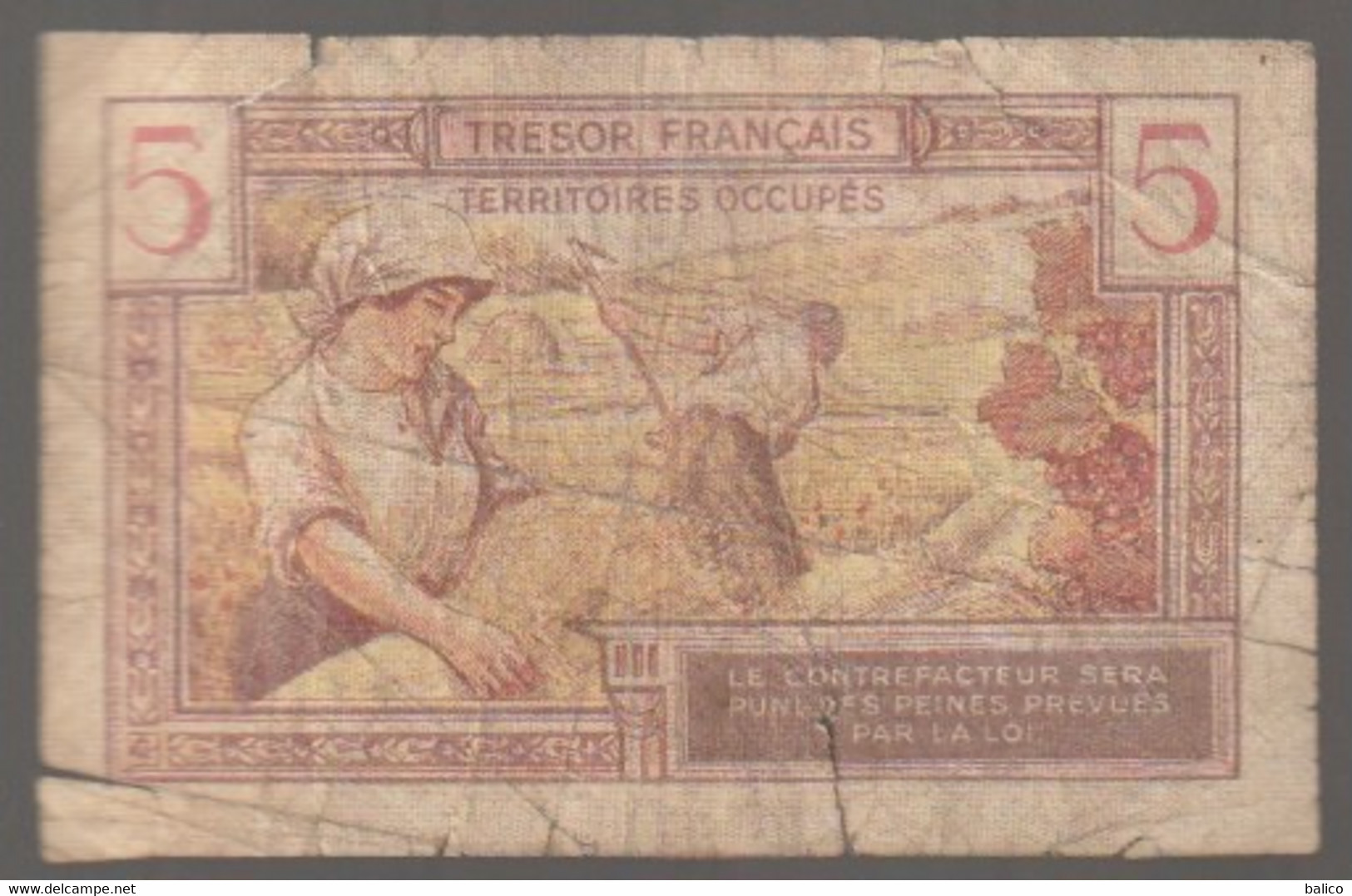 Trésor Français  5 Francs  ( Coupures Dans L'état ) - 1947 Franse Schatkist