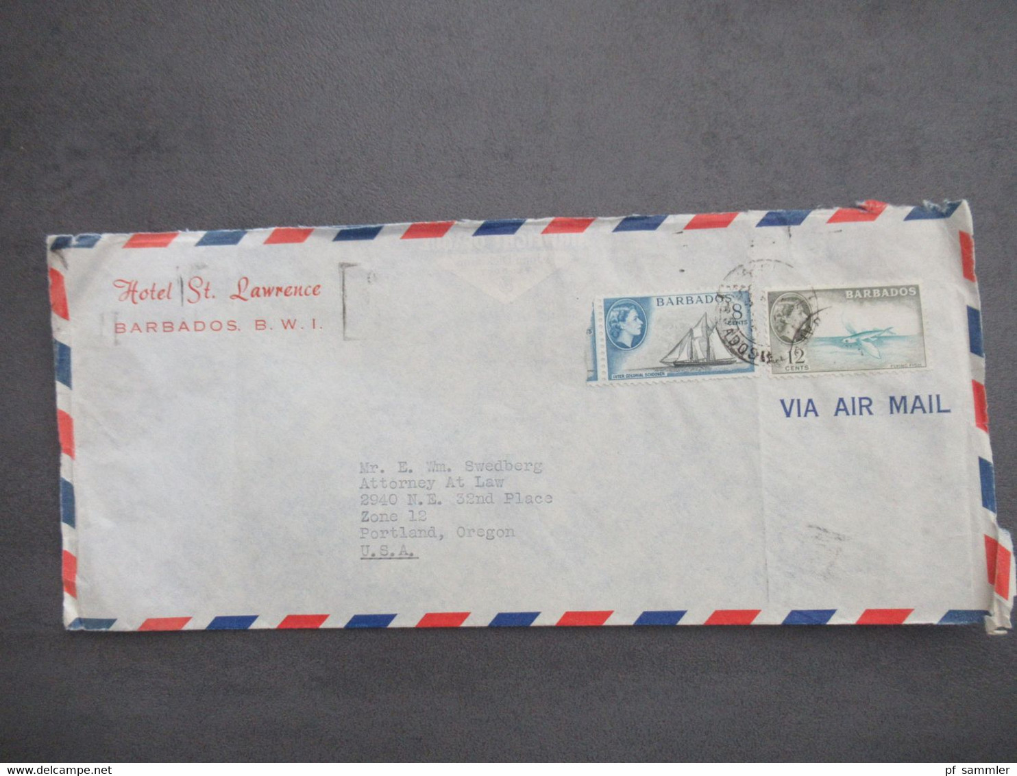 GB Kolonie 1955 Barbados Via Air Mail In Die USA Umschlag Hotel St. Lawrence Barbados B.W.I. - Barbades (...-1966)