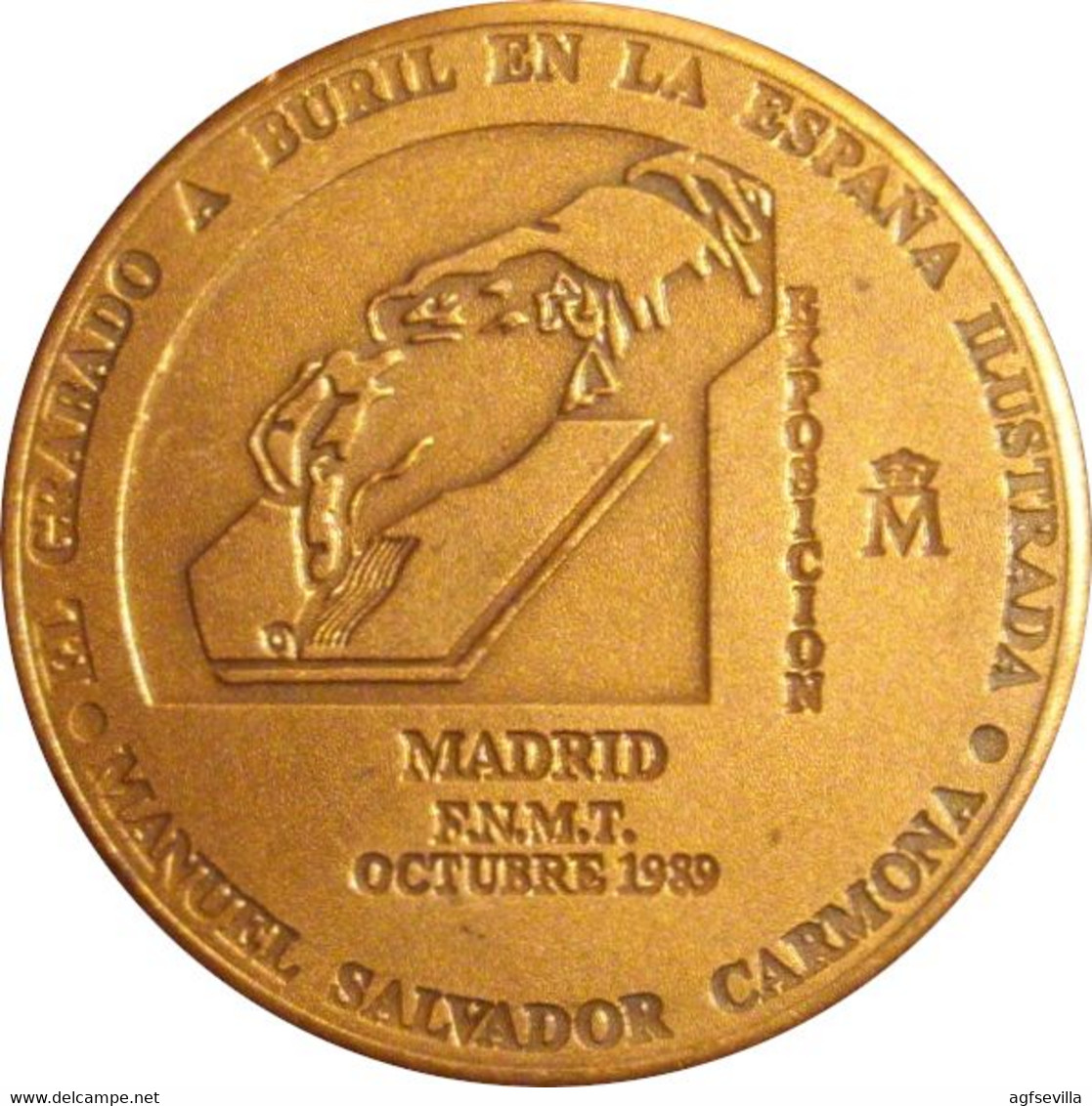 ESPAÑA. MEDALLA F.N.M.T. EXPOSICIÓN GRABADO A BURIL EN LA ESPAÑA ILUSTRADA. 1.989. BRONCE. ESPAGNE. SPAIN MEDAL - Professionali/Di Società