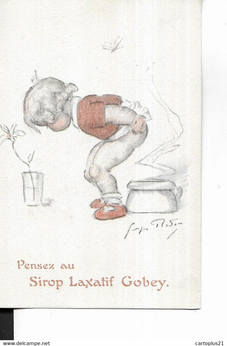 ILLUSTRATEURS     //  GEORGES REDON //  3 CARTES     DESSIN ENFANT ET SON POT   PUBLICITE SIROP LAXATIF GOBEY - Redon