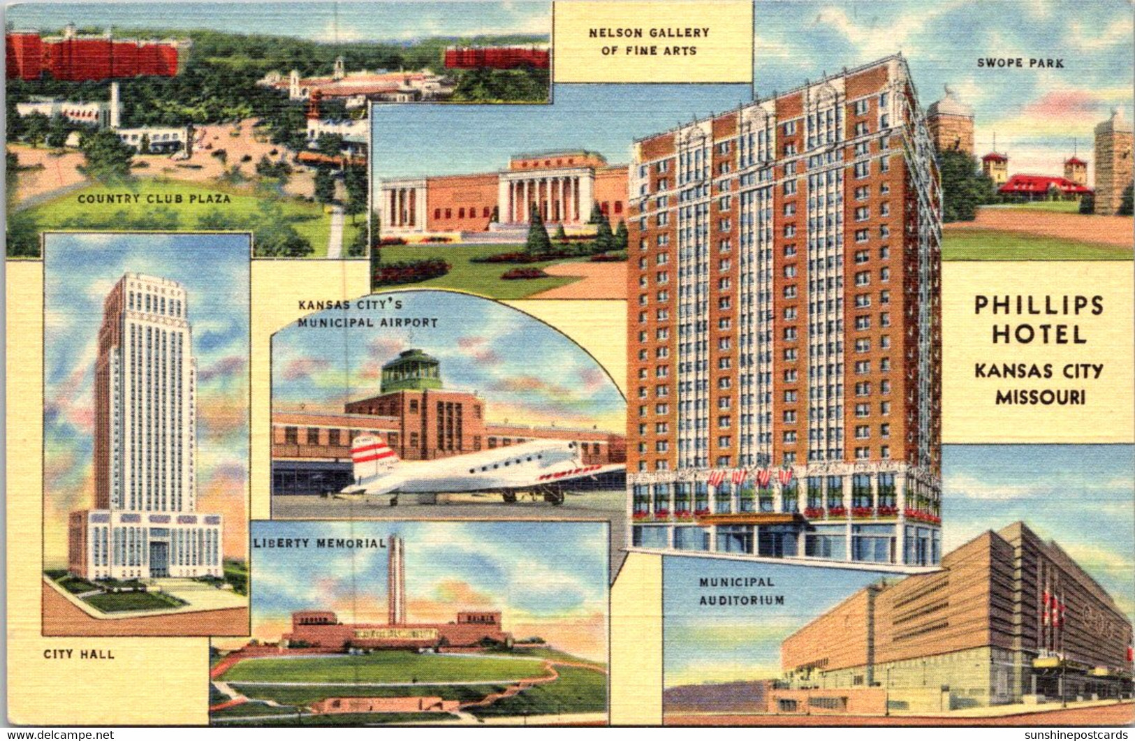 Missouri Kansas City Phillips Hotel Municipal Airport City Hall And More Curteich - Kansas City – Missouri