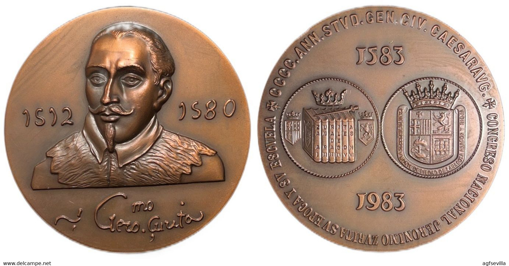 ESPAÑA. MEDALLA F.N.M.T. CONGRESO NACIONAL JERÓNIMO ZURITA. 1.983. BRONCE. ESPAGNE. SPAIN MEDAL - Professionals/Firms