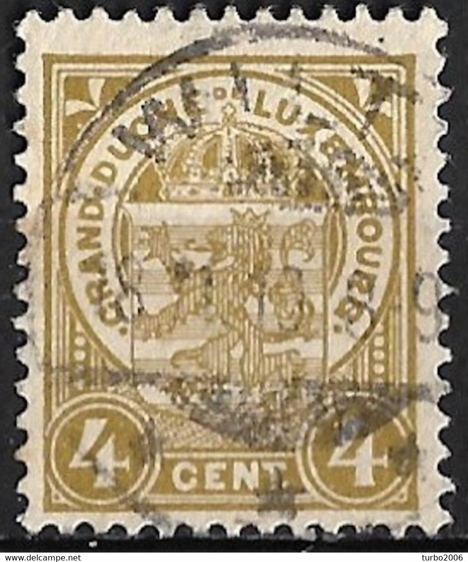 Luxemburg Cancellation WILTZ On 1907 Staatswappen 4 C Olive Green Michel 86 - 1907-24 Abzeichen